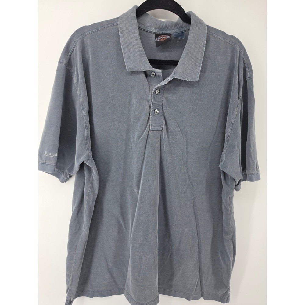 Harley-Davidson Mens Kauai Hawaii Polo Shirt XL Blue Gray Distressed Graphic